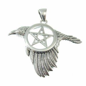 Solid 925 Sterling Silver Raven the Star Pentacle Pendant by Peter Stone